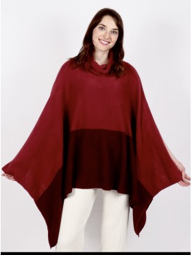 Super Soft Turtle Neck Side Slit Two-Tone Poncho